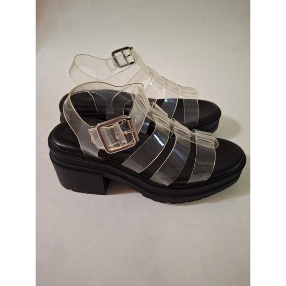 ASOS DESIGN Black Platform Buckle Sandals Chunky Women's Size 6 - Picture 1 of 9